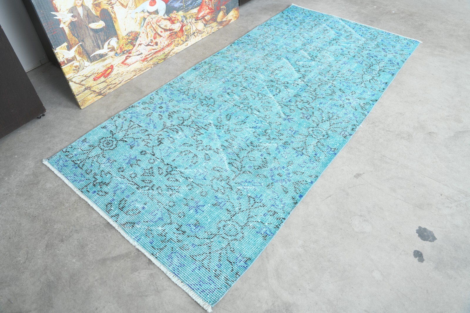small turkish rug, hand-knotted carpet vintage rug, oushak area rug 3 x 7 ft 335