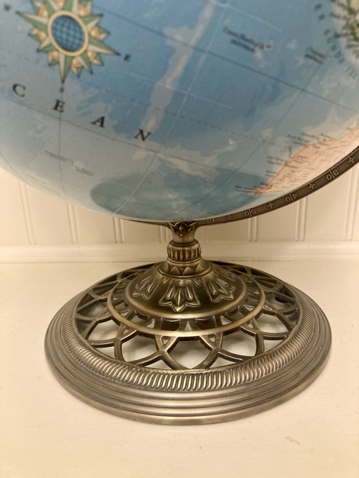 Vintage George F Cram 12” World Globe W/ Decorative Ornate Brass Base