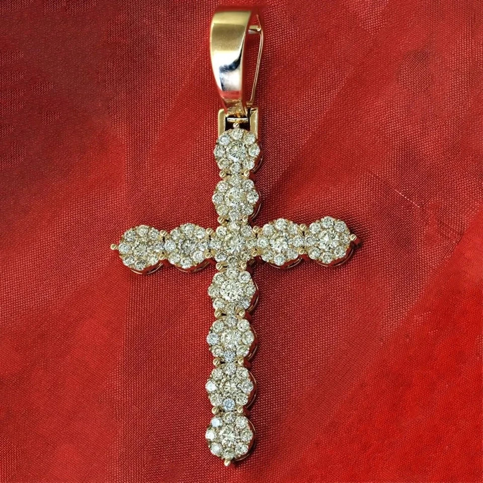 Antique Natural Moissanite Cross Pendant Sterling Silver 925 Free 18″In Chain