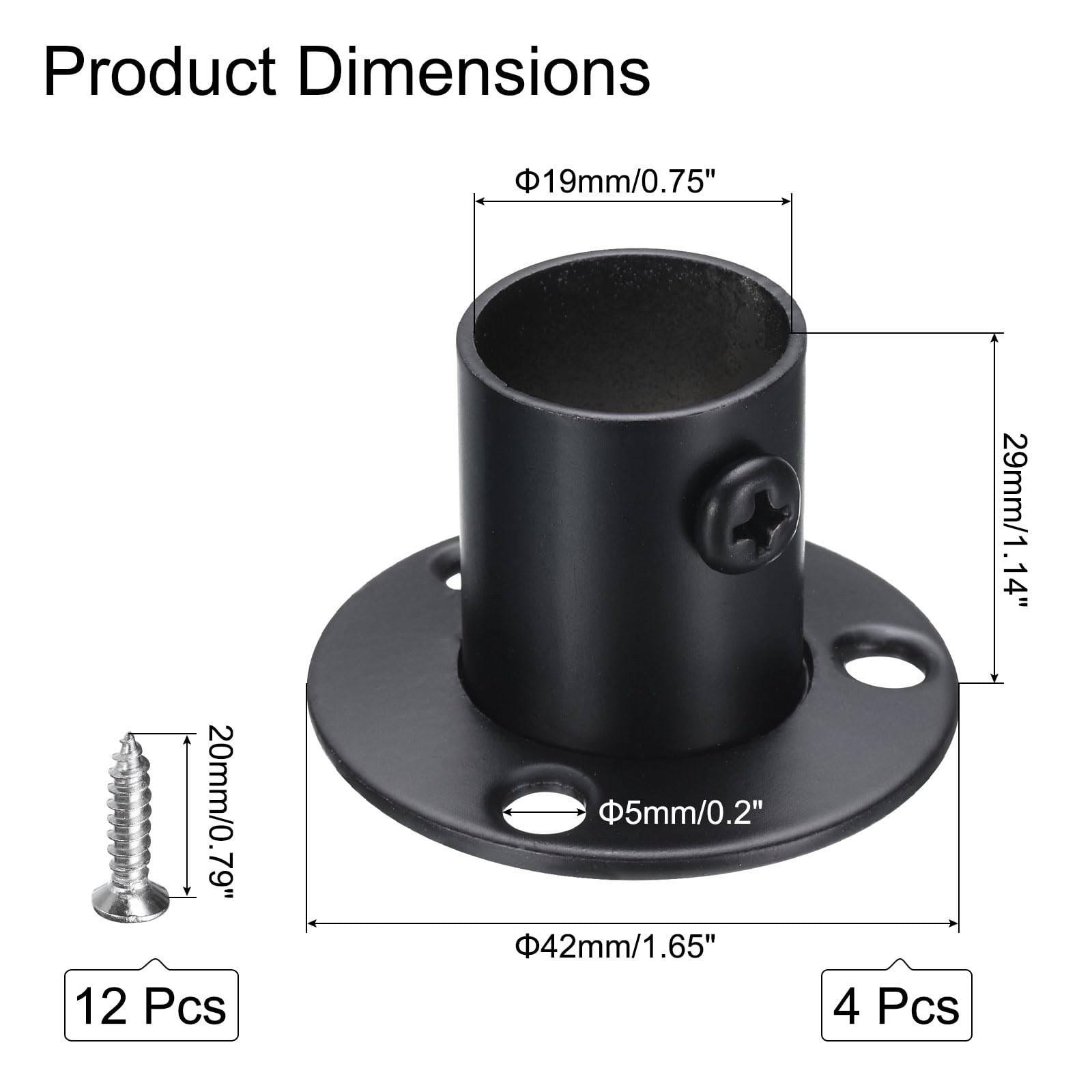 uxcell 4Pcs Stainless Steel Closet Rod Brackets, 3/4 Inch Dia Inch, Black
