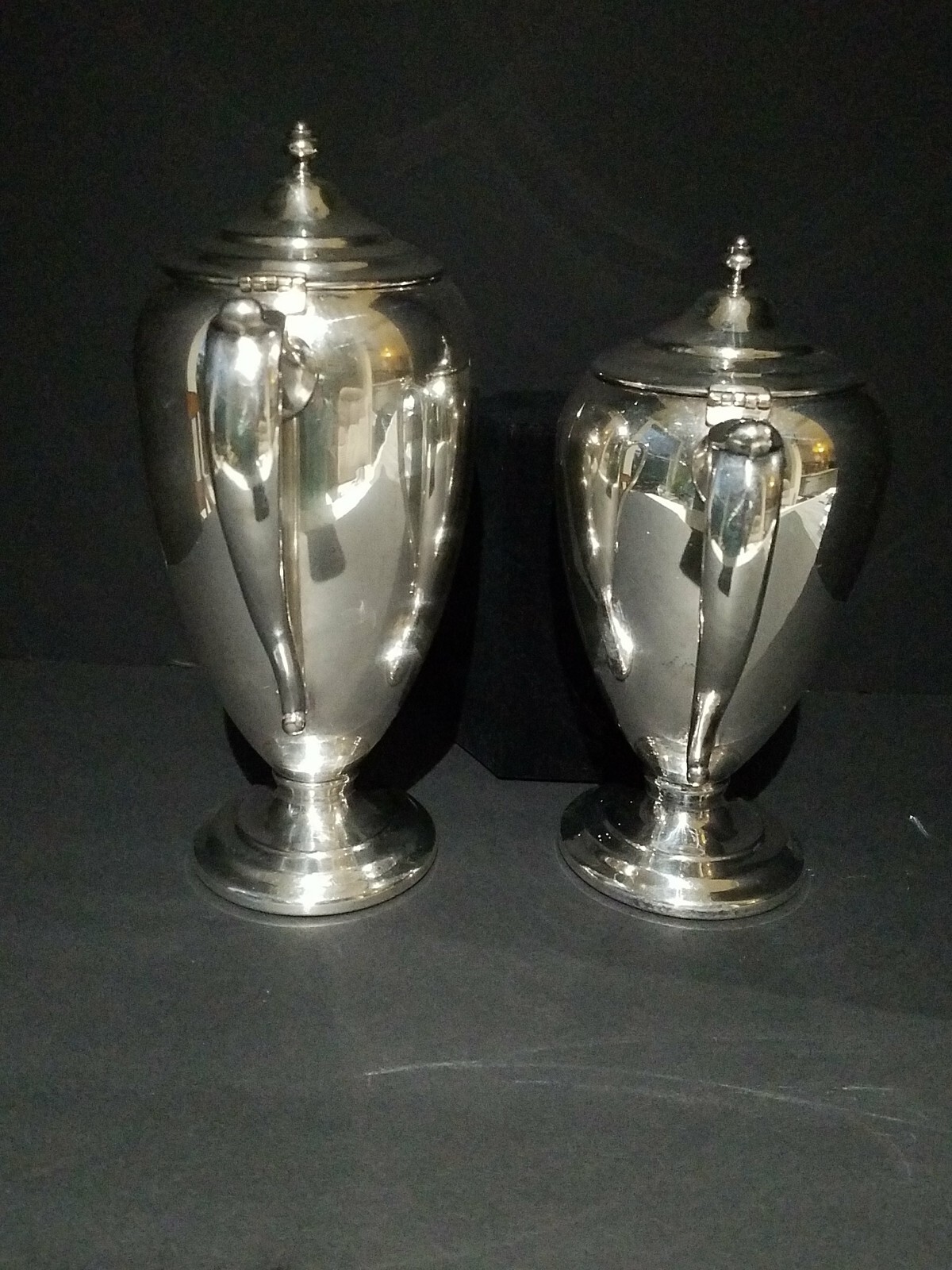 2 Keystoneware silverplate coffee and tea pot, sleek 30s design 3 & 5 cup