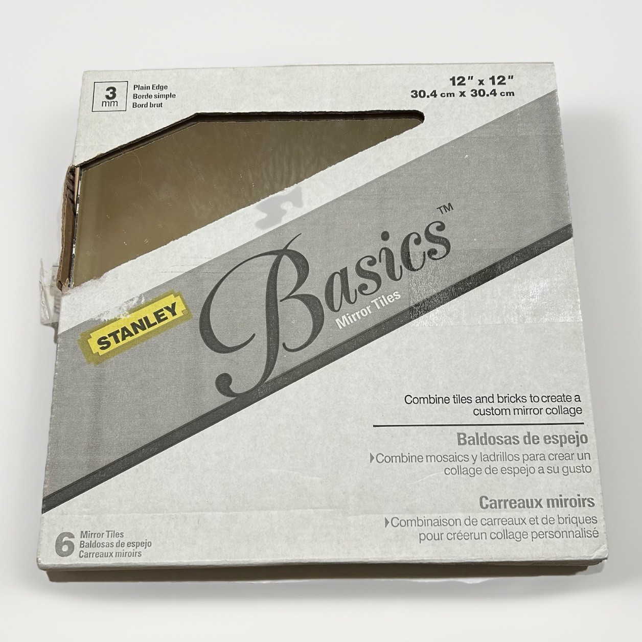 Stanley 3mm 12″ x 12″ VTG 2003 Facets Flat Mirror Tiles 6 Pc P-1212NT Brand New