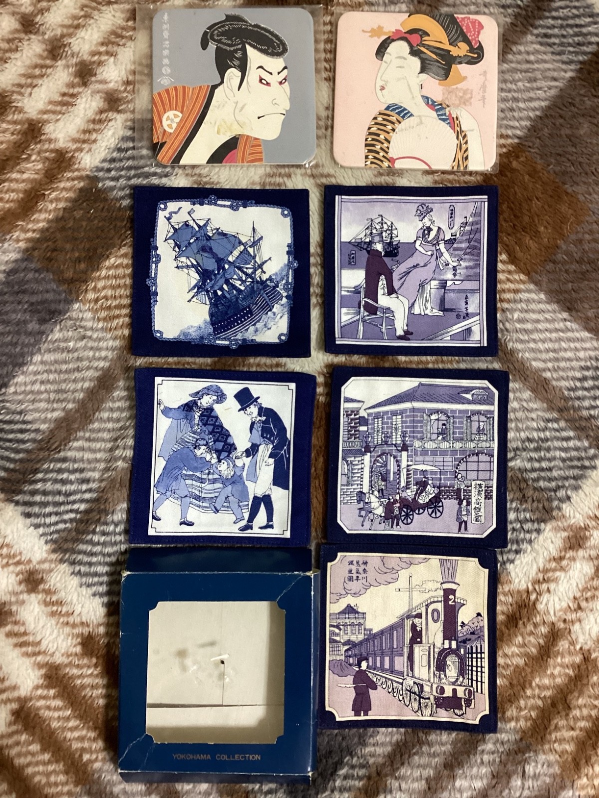 Japanese Ukiyoe 2 pcs and Yokohama Western style Coaster x 5 pcs