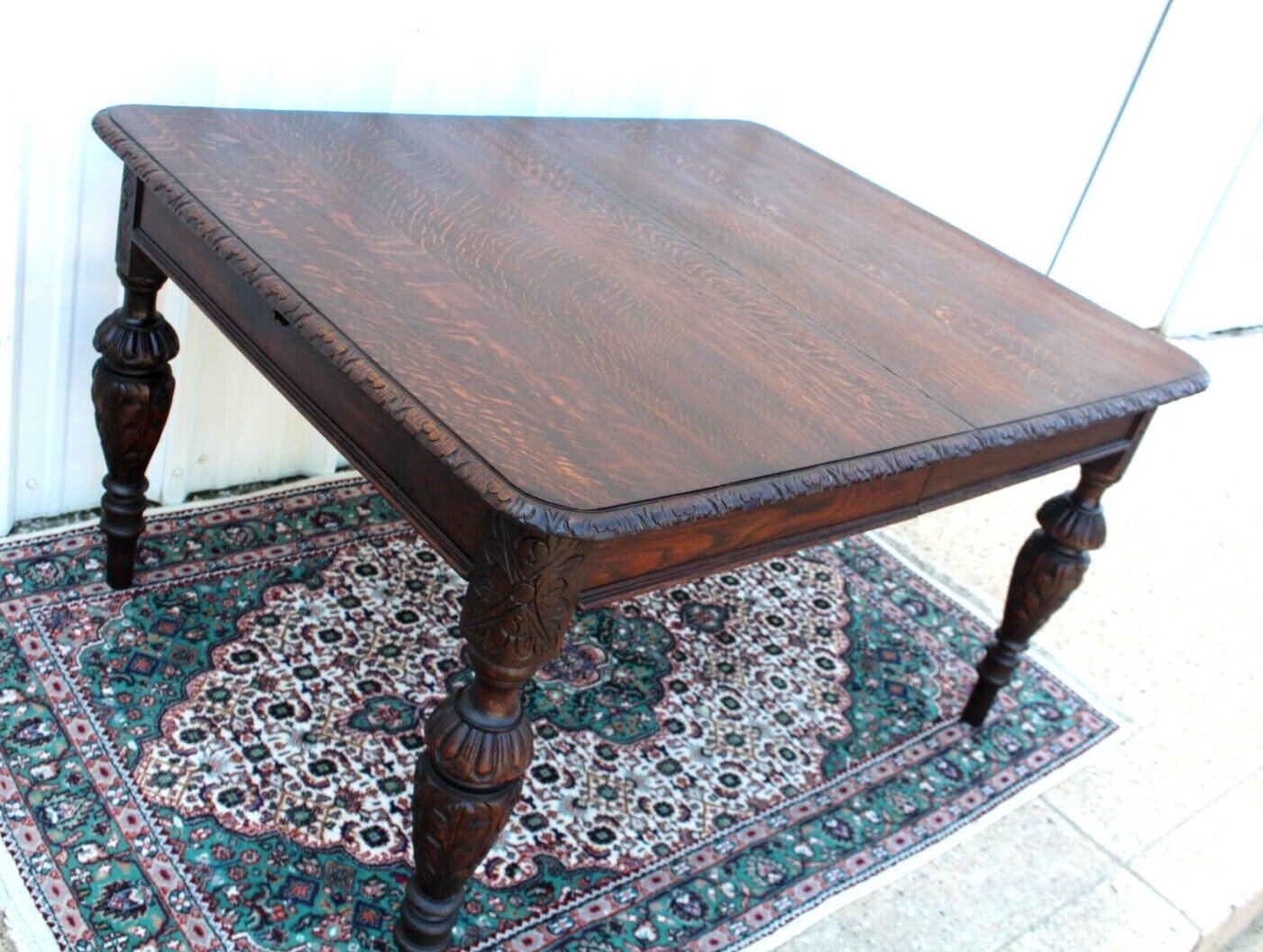 French Antique Tiger Oak Renaissance Kitchen Dining Table Circa 1880