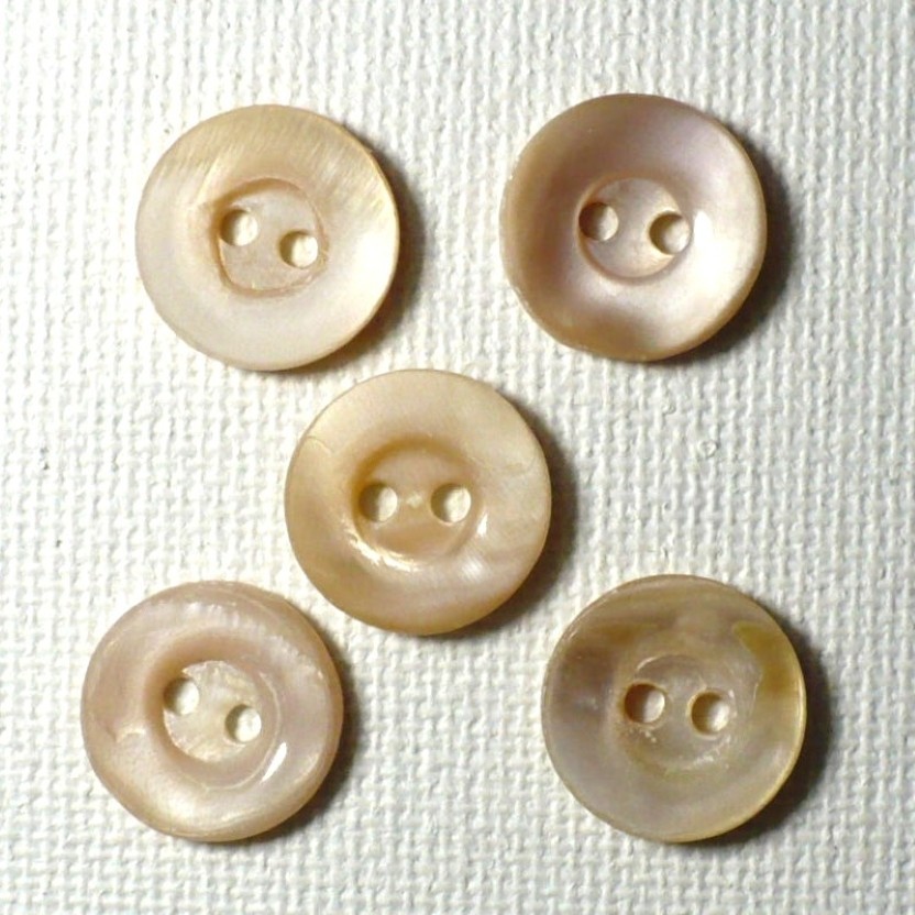 1920s-40s Two-Hole Trochus Shell MOP Buttons, 1/2″ 19L, Set of Five