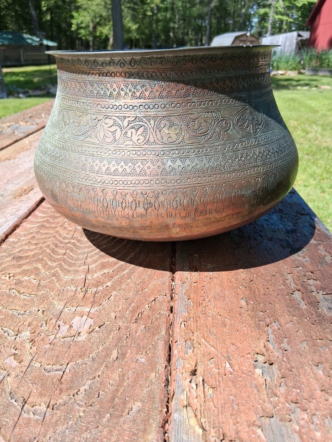 ANTIQUE LARGE MIDDLE EASTERN BRASS Copper POT PLANTER JARDINIERE