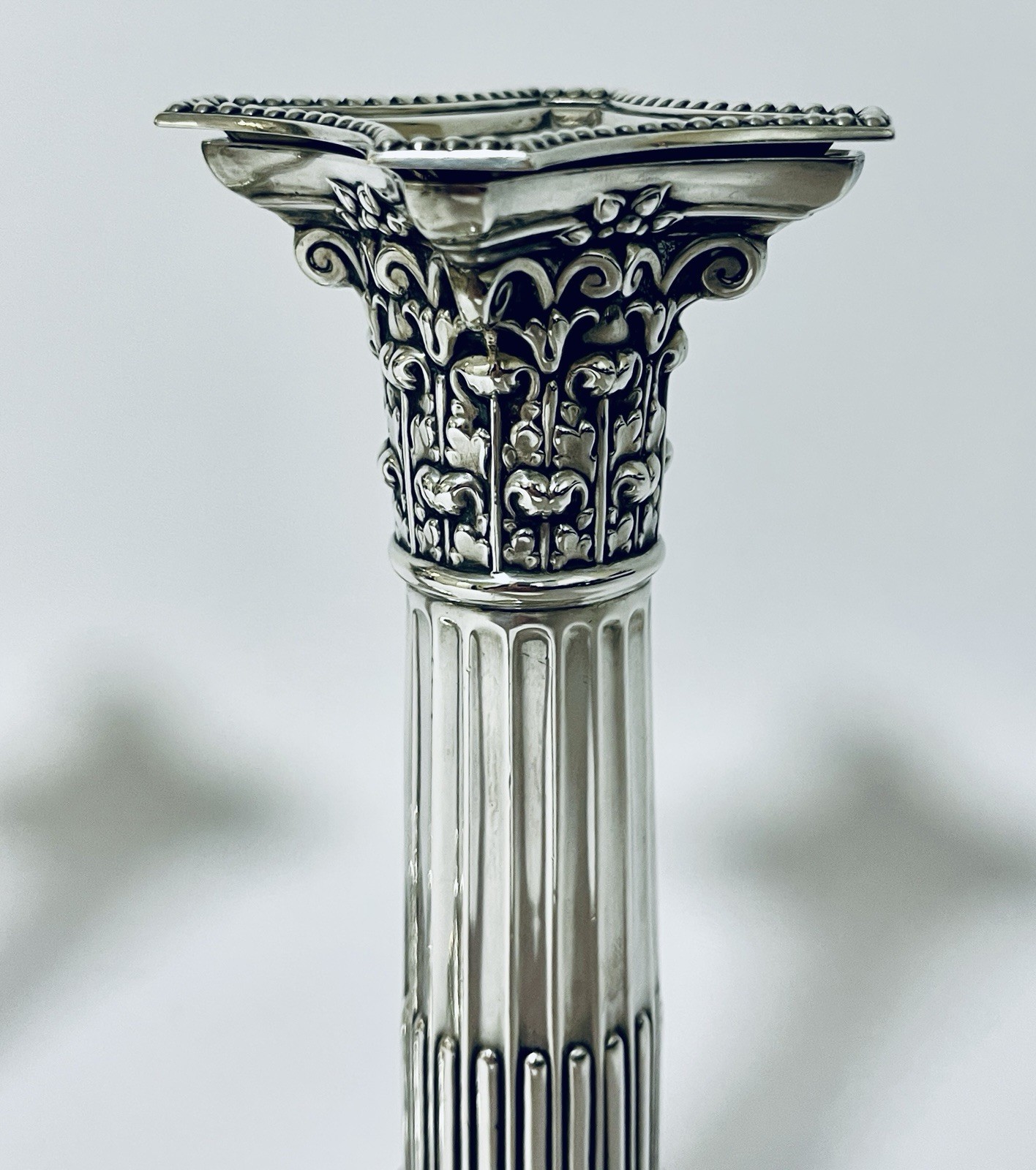 Antique Solid Sterling Silver Corinthian Column Candlesticks 1919