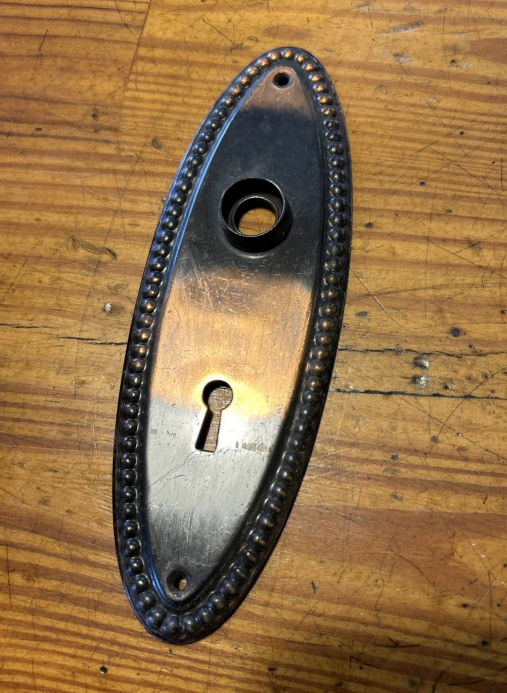Antique/ Vintage Metal Door Knob Back Plate – 7 1/2” Victorian Beaded Plated