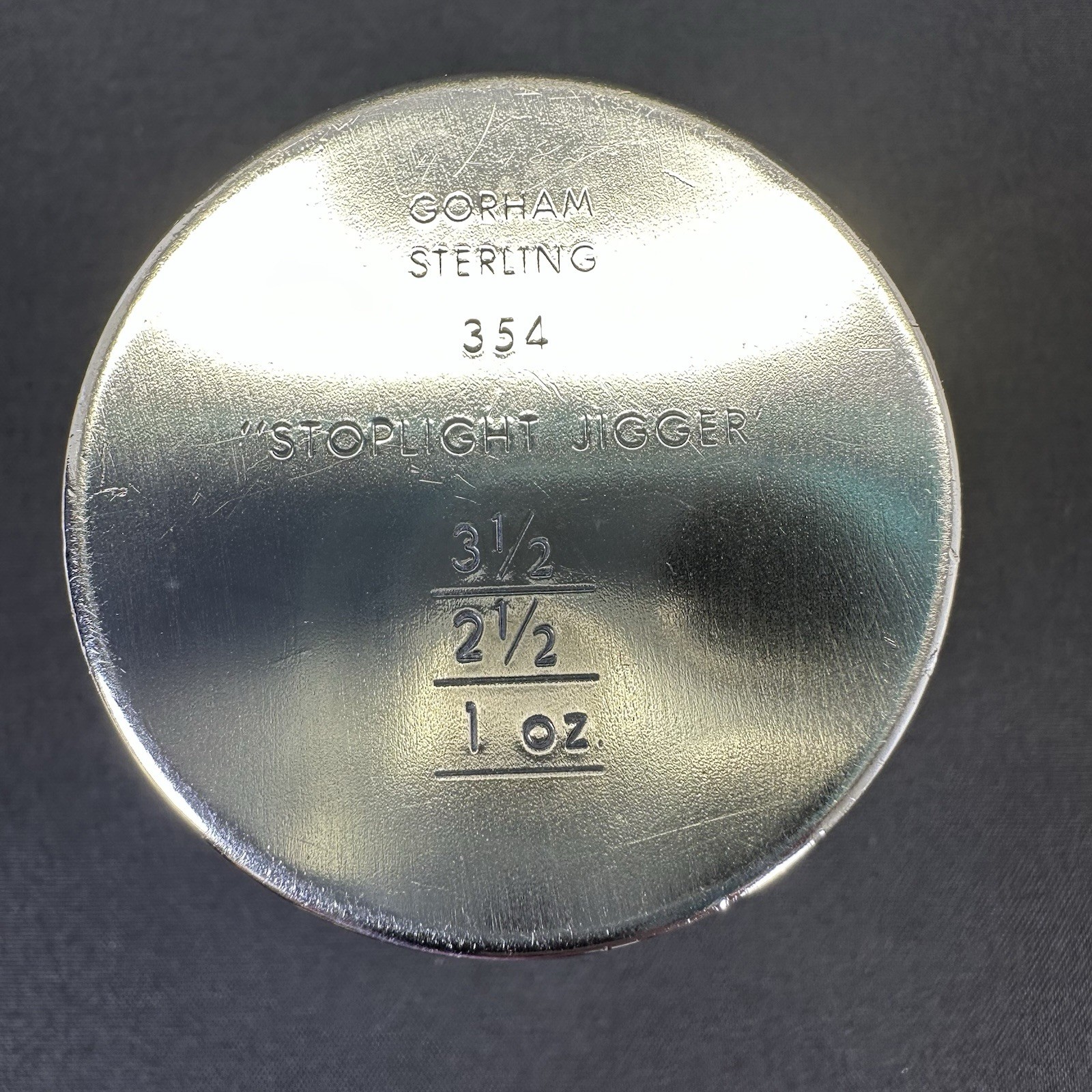 Sterling Silver Stoplight Jigger shot glass by Gorham, 55g, engraved