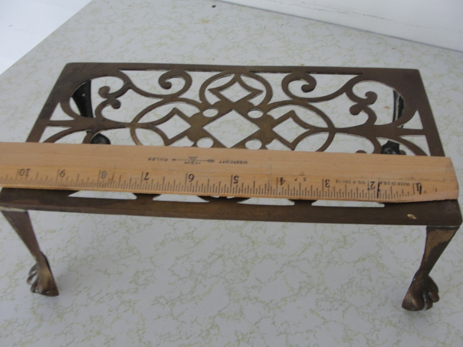 Antique, Reticulated BRASS, Pot/Kettle stand with ball & claw feet