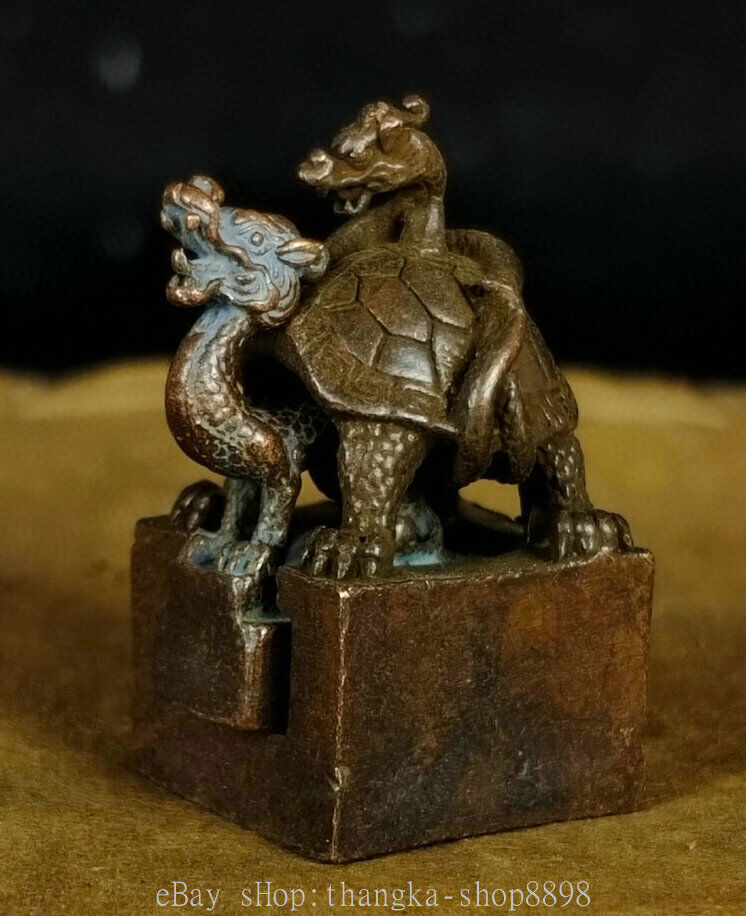 2″ Old Chinese Red Bronze Gilt Four Animal God Beast Seal Stamp Statue Set
