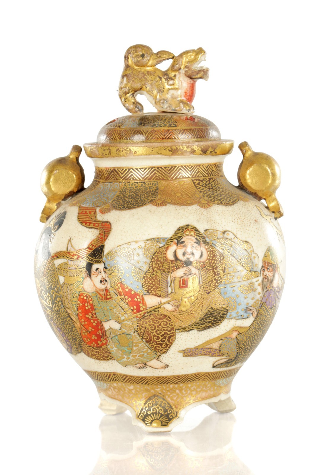 19th C Meiji Japanese Satsuma Covered Censor 5 Inches in Height