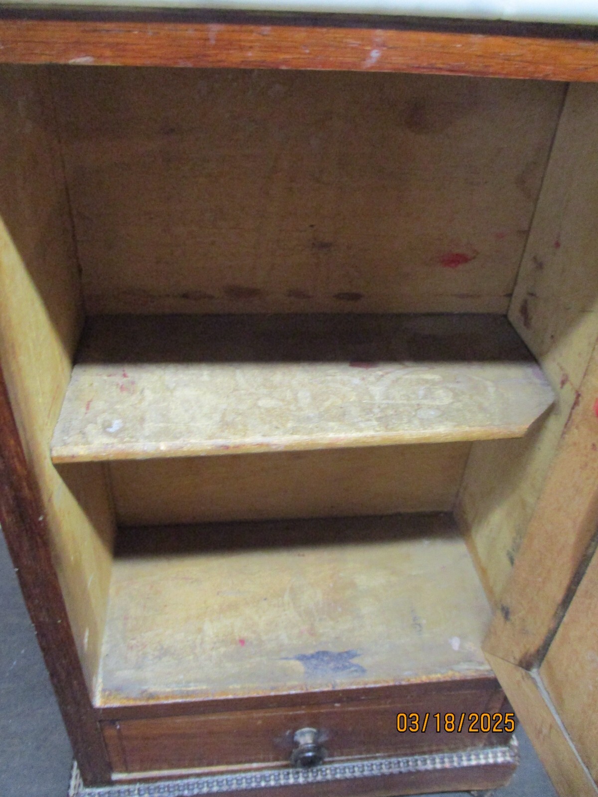 Antique Doll Armoire French With Mirror Door/Drawer/Marble Top