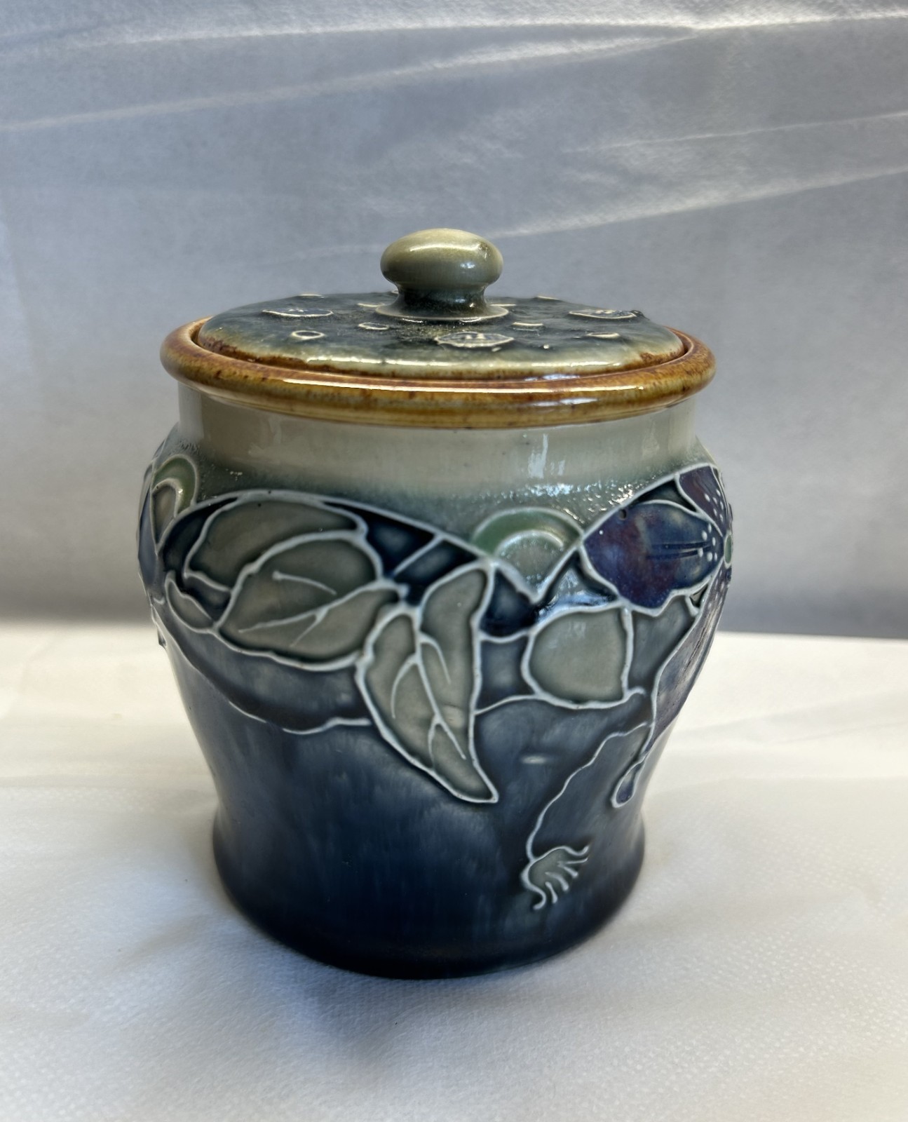 Royal Doulton Florrie Jones Floral Art Nouveau Lidded Jar c.1902-22 Tobacco