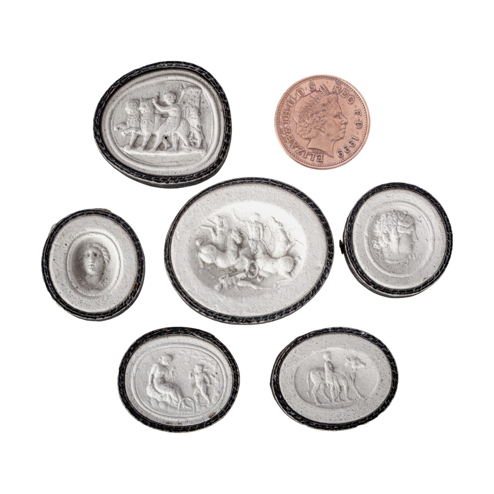 Antique Italian Grand Tour Souvenir Cameos Intaglios 6 Plaster Seals C19th