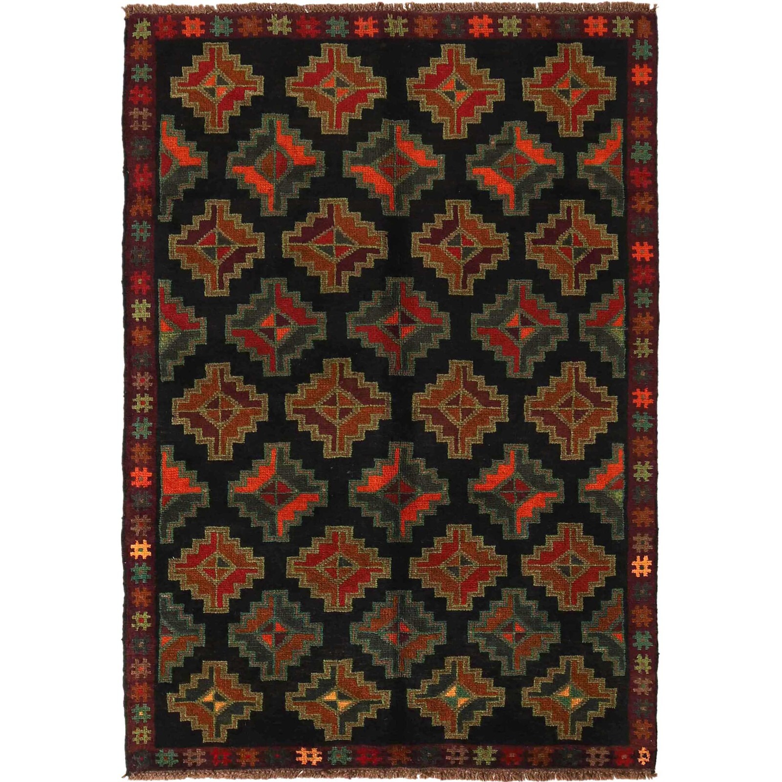 Customary Tribal Afghan Artisans Wool Antique Carpets 3’11″x6’1″ FT Rugs W28018