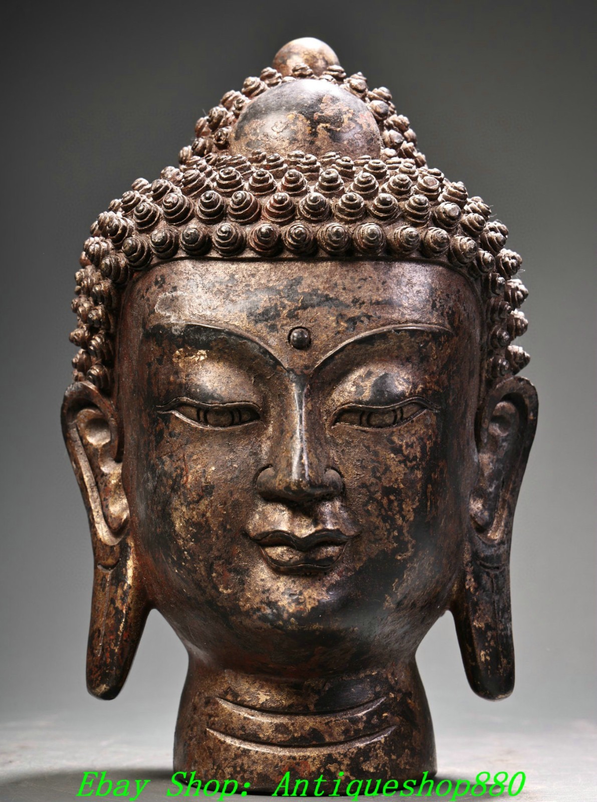 8.2”Old Xizang Bronze Gilt Shakyamuni Sakyamuni Amitabha Buddha Head Statue