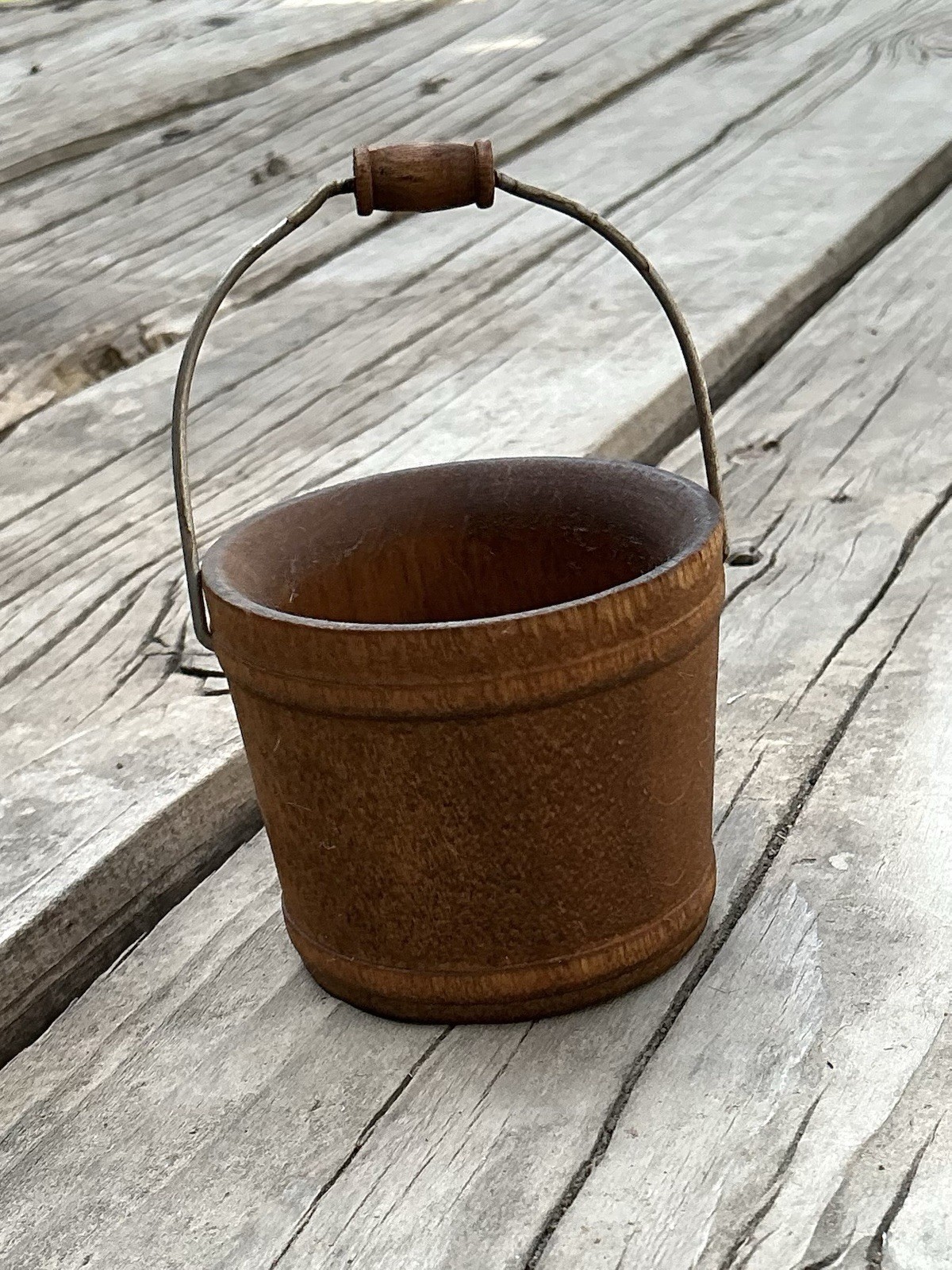 Vintage Wood Bucket With Metal Bail Small 2×2 1/4 In