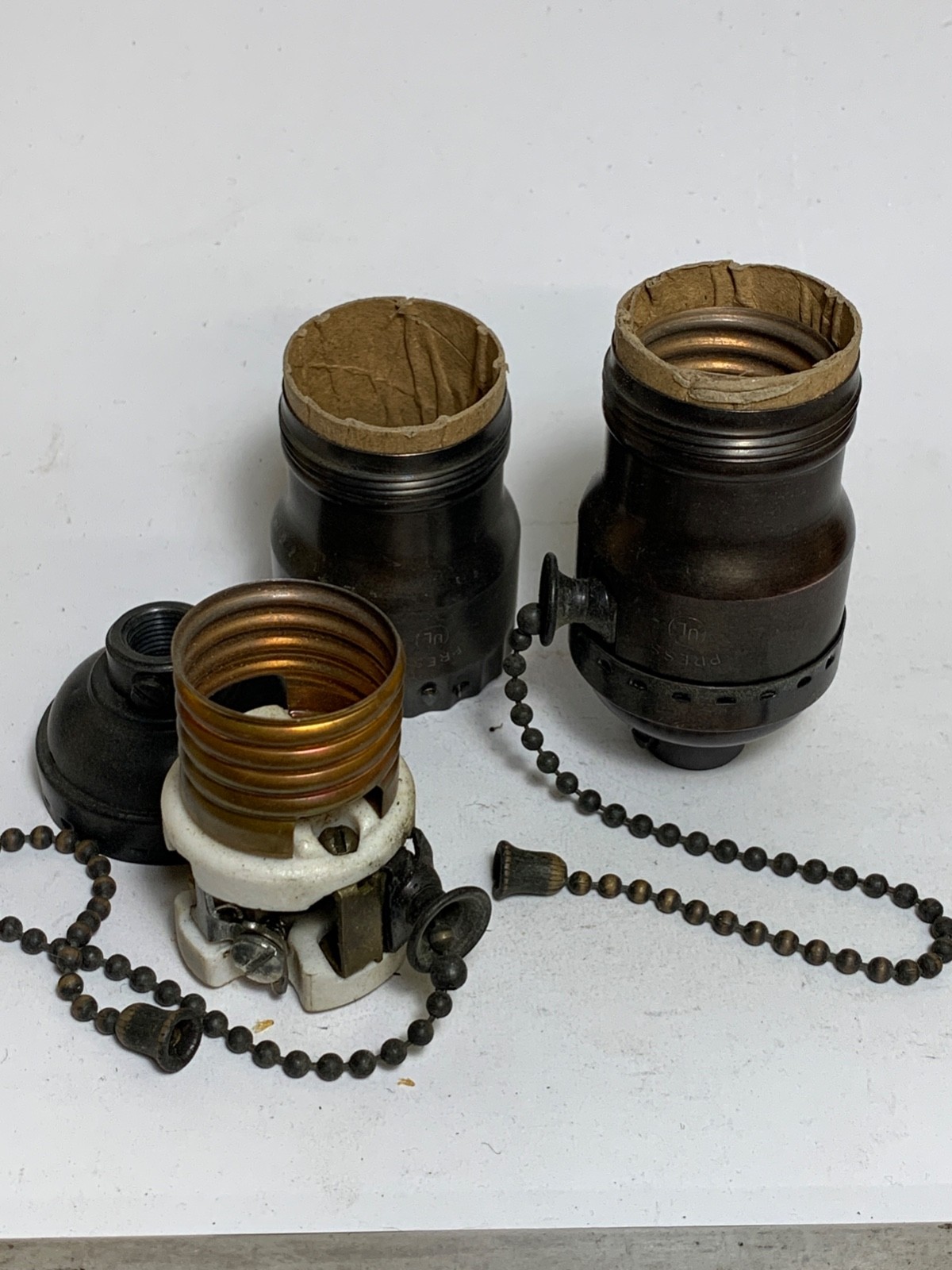 Pair of vintage bronzed lamp sockets