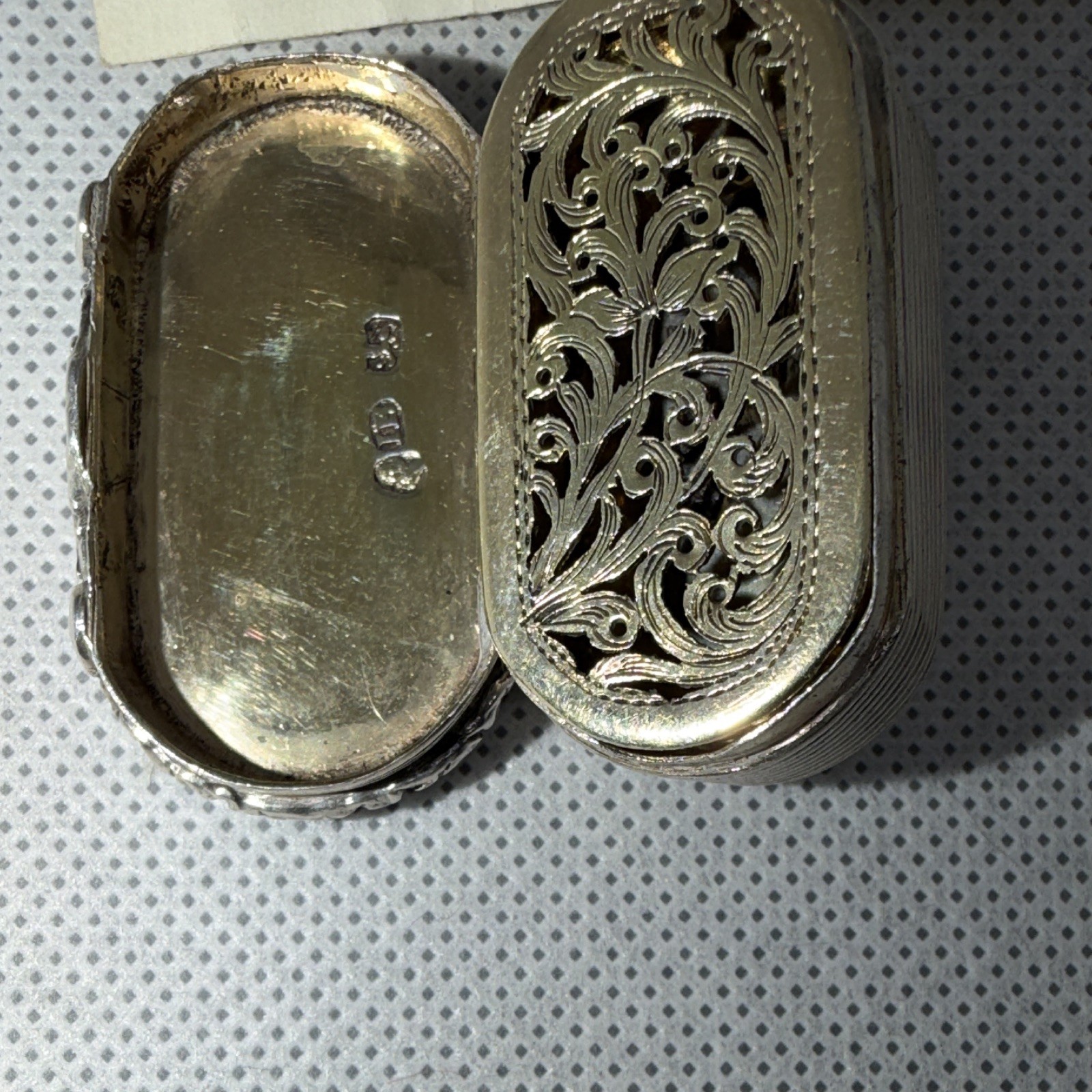 John Barbour Sterling Silver .925 Hinged Vinaigrette Box Pierced Grille 1824