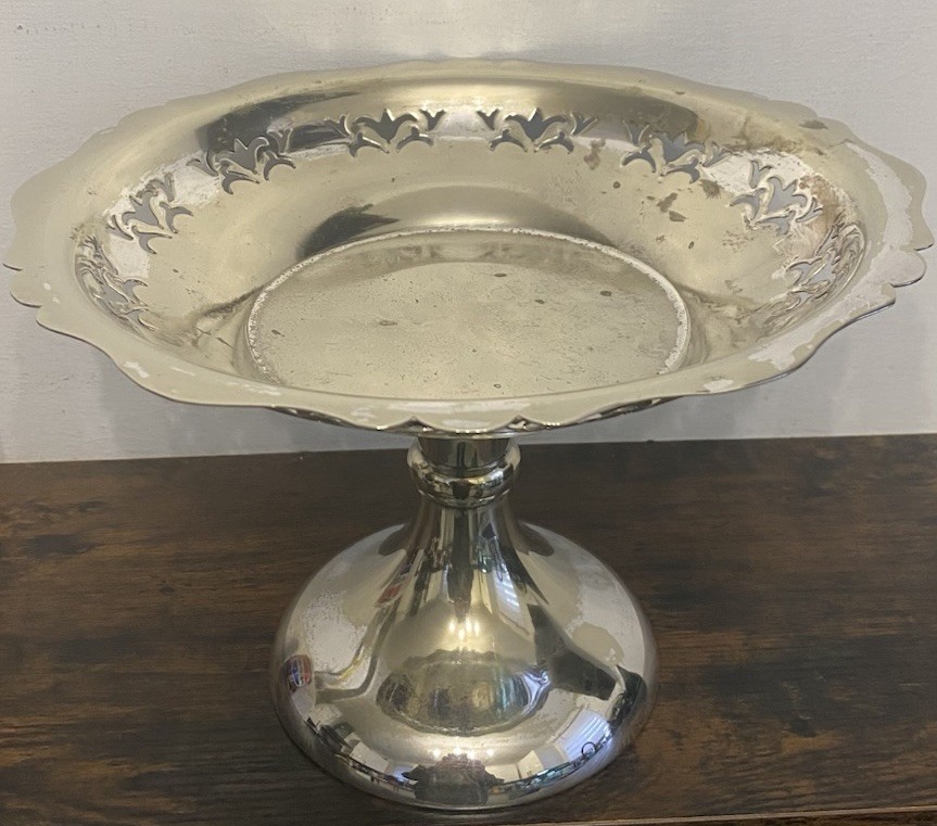 Vintage Silver Plated Footed Compote With Ornate Rim By JD&S. 25 cm x 17 cm