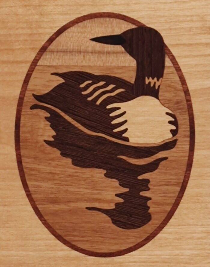 HUDSON RIVER INLAY PICTURE – LOON – WOOD MARQUETRY by 7 x 10