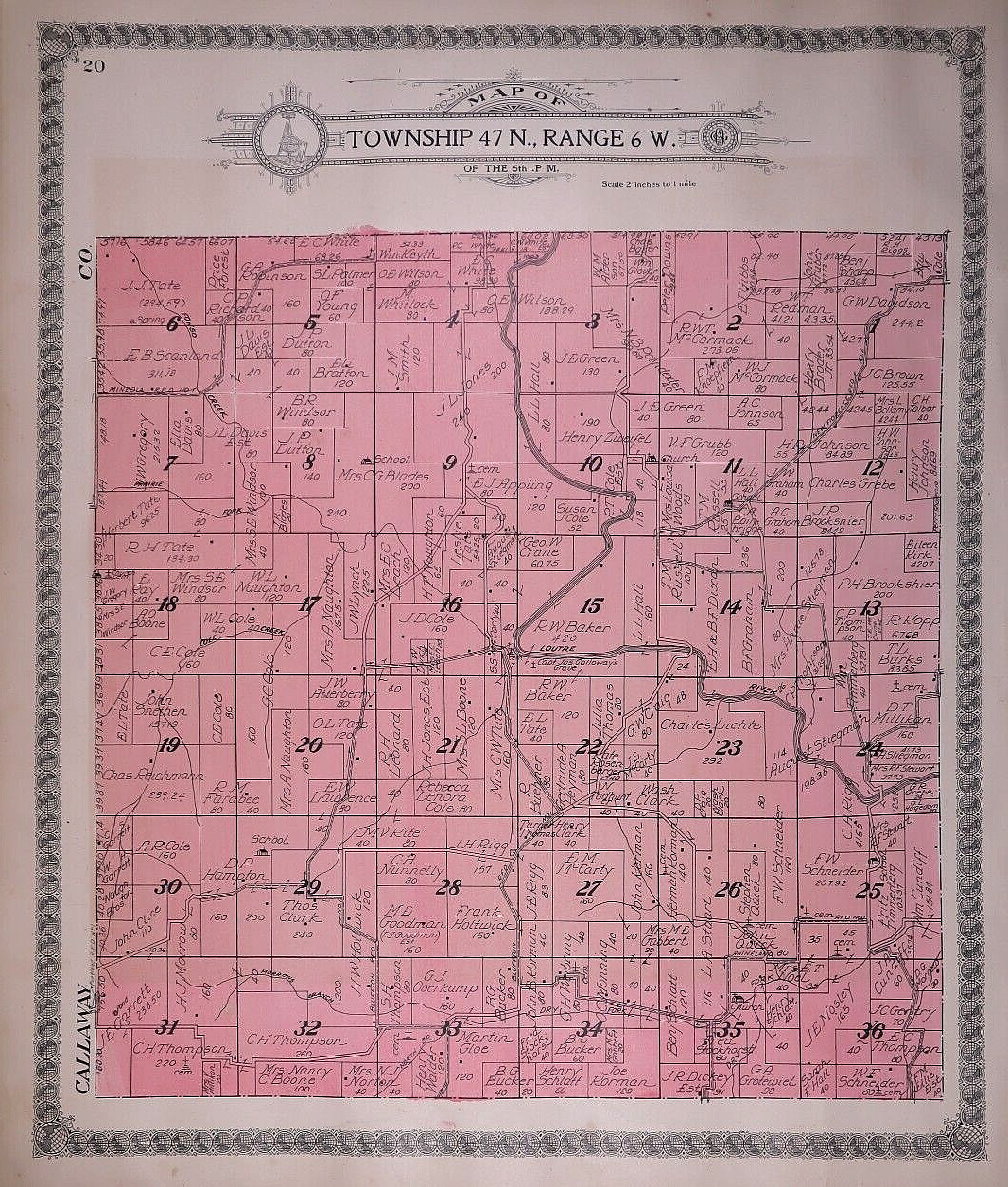 1918 Plat Map ~ Twp. 47N. – Range 6 W., MONTGOMERY Co., MISSOURI ~ (15×17)-#006