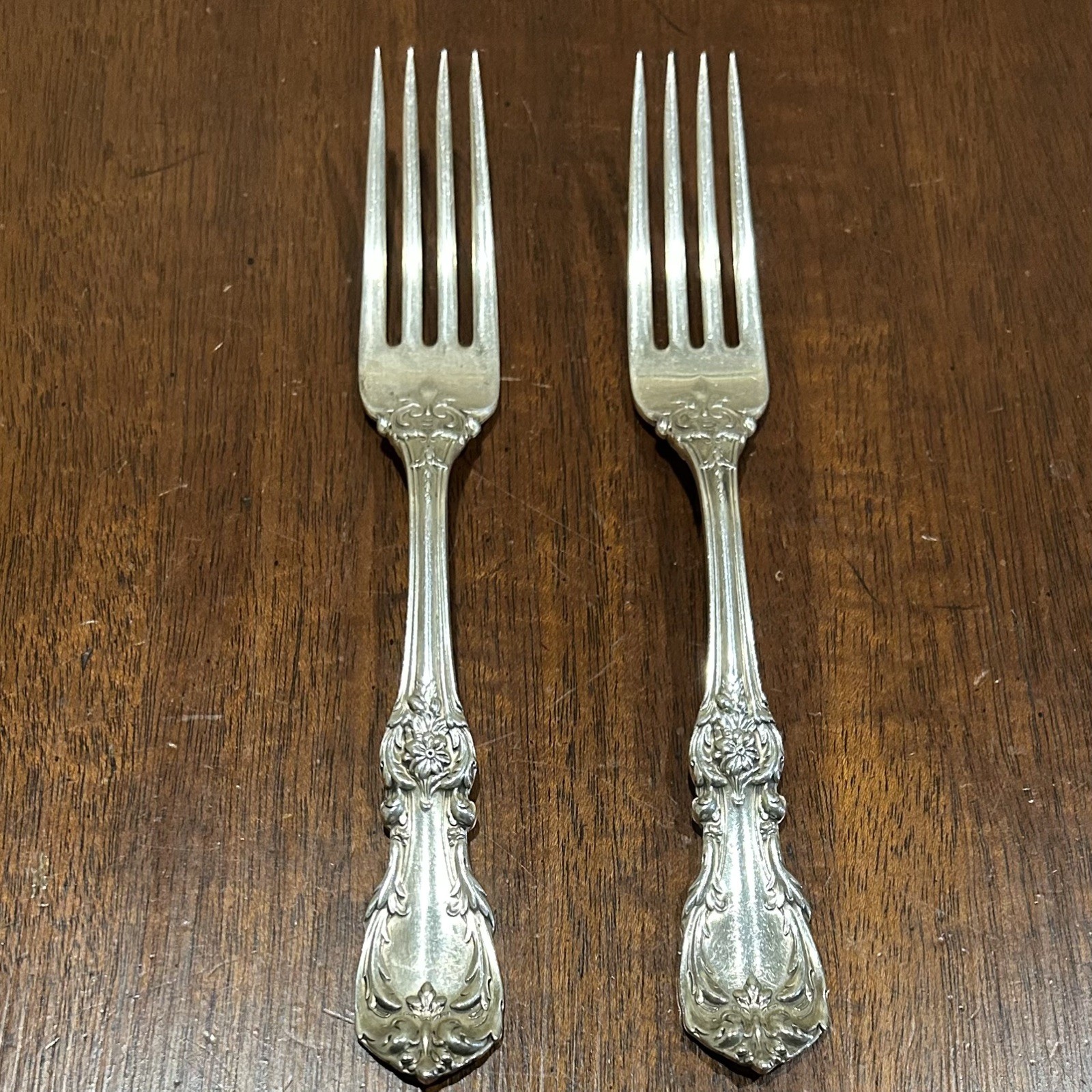 2 Sterling Silver Burgundy By Reed and Barton Dinner Forks 7 7/8″ Vintage