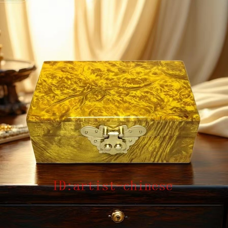 5.9″Collection Old China Gold-rimmed Nanmu Wood Carved Jewelry Box Storage Box