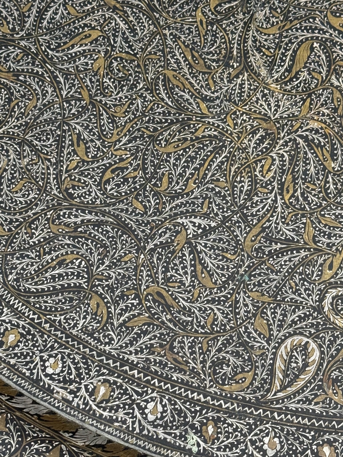 Antique Middle Eastern silver inlaid Tray, 19th Century Damascened Masterpiece