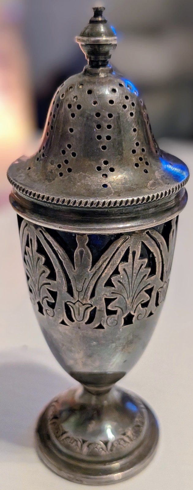 Antique Sterling Marked Muffineer/Sugar Shaker 4-3/8″ tall