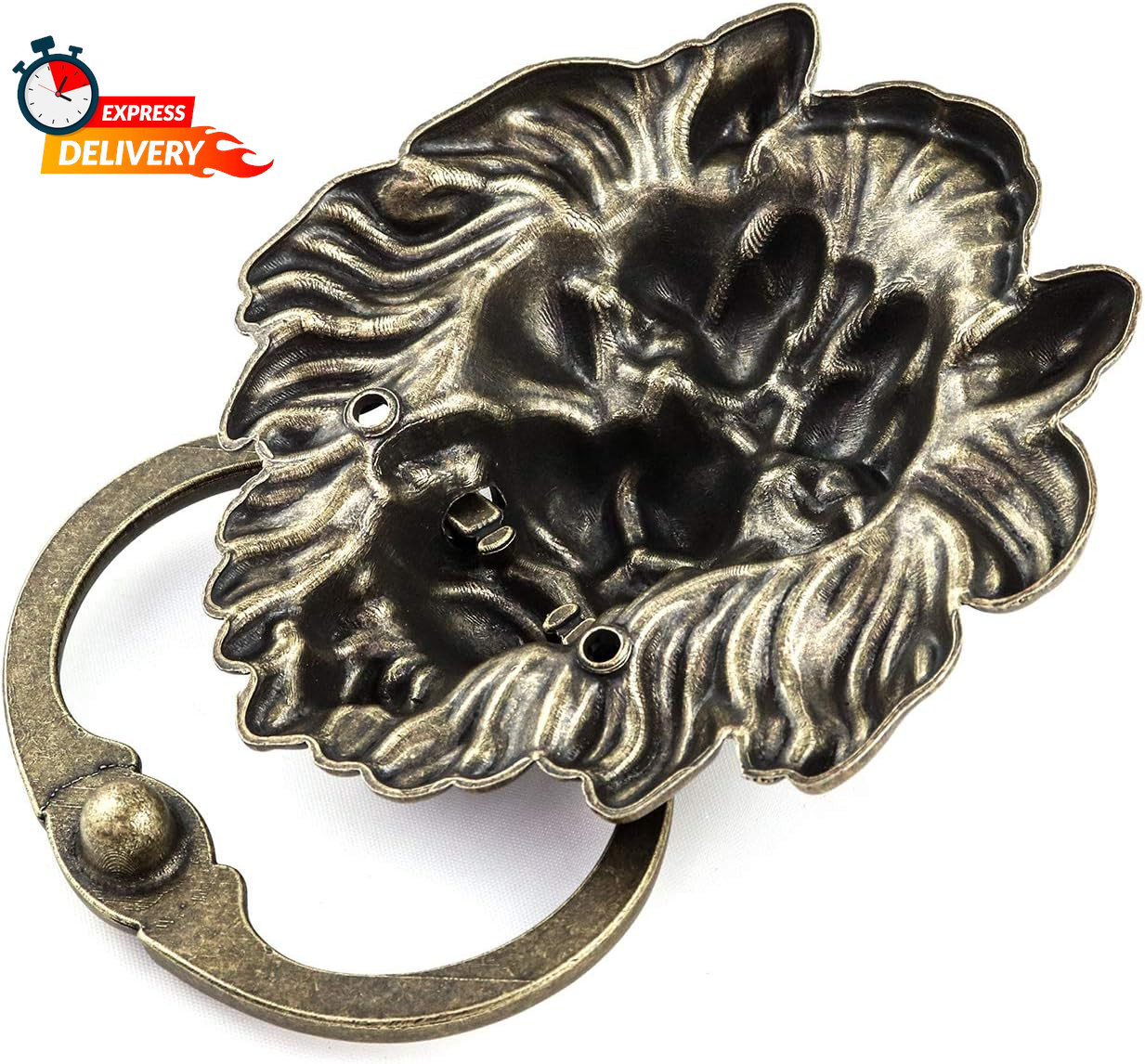 QWORK Antique Lion Head Bronze Door Knocker – Classic Vintage Design