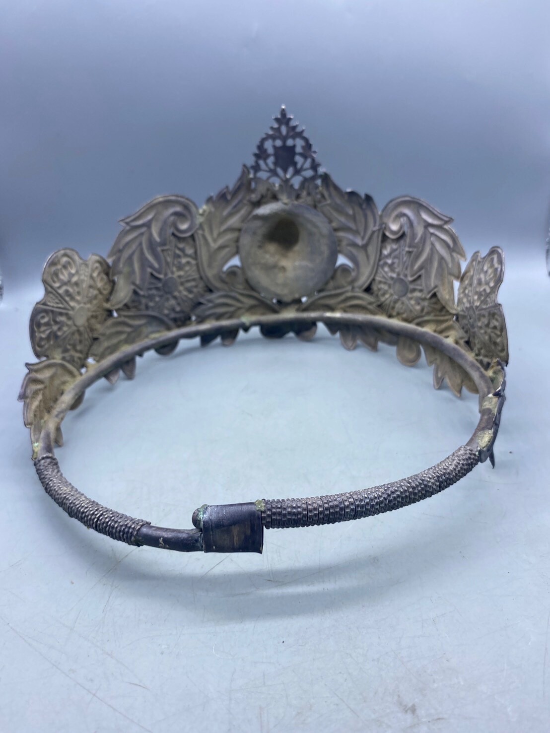 Beautiful Ancient Roman Greek Face With Flower Design Tiara Bronze Crown
