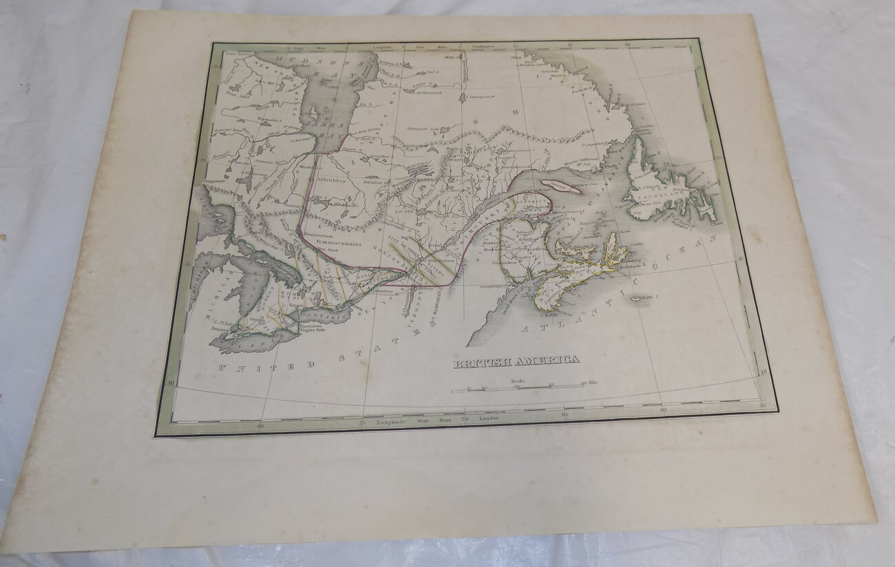 Mid-1800s Antique COLOR Map///BRITISH AMERICA (EASTERN CANADA)