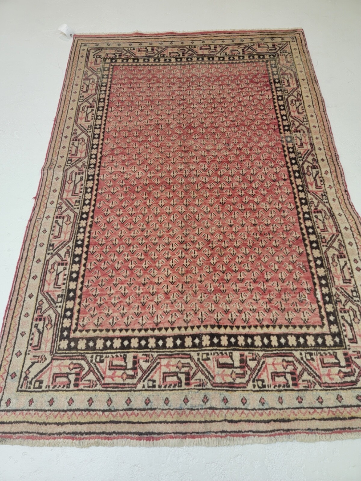 Antique Oriental Hand-Knotted Wool Area Rug Saraband/Mir Red/Ivory 4’1″ x 6’5″