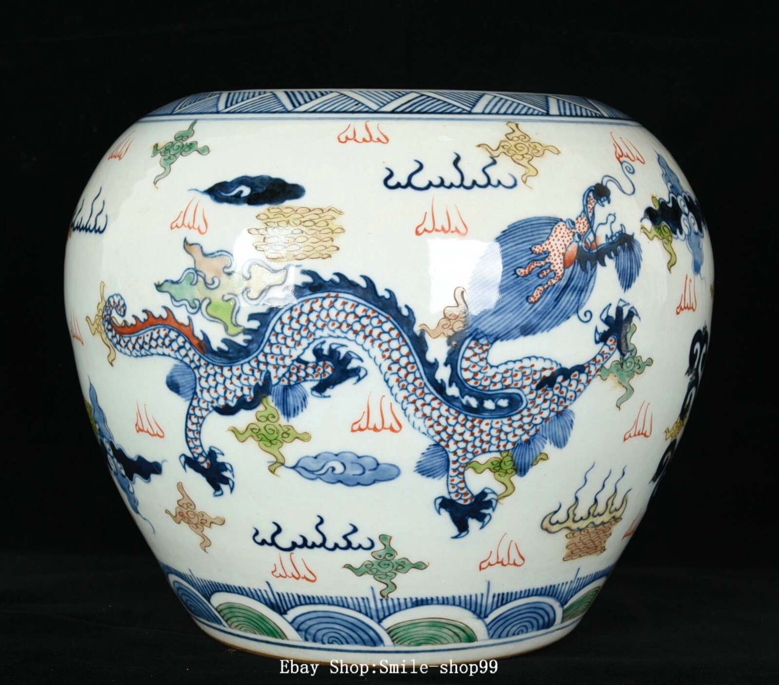 9.4″ Kangxi Dynasty Doucai Porcelain Dragon Phoenix Animal Pot Jar Crock