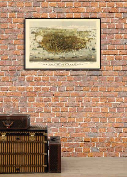 Bird’s Eye View 1878 San Francisco California Vintage Style City Map – 16×24