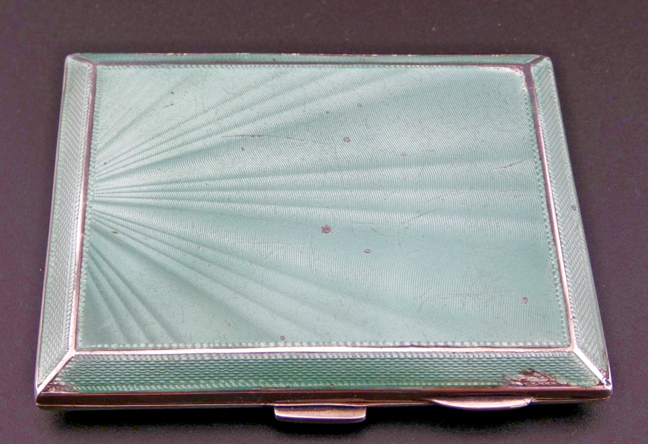 ART DECO SOLID STERLING SILVER GUILLOCHE ENAMEL CIGARETTE CASE C.1933 – 102grams