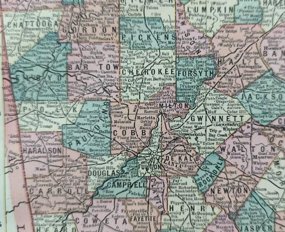 Vintage 1894 GEORGIA Map 11″x14″ Old Antique Original ATHENS ATLANTA MARIETTA GA