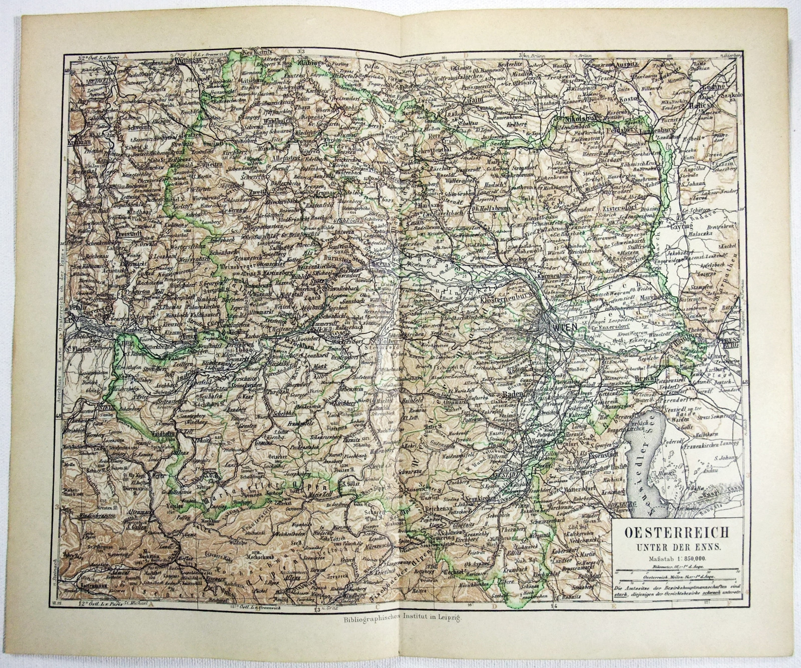 Lower Austria – Original 1900 German Language Map by Meyers