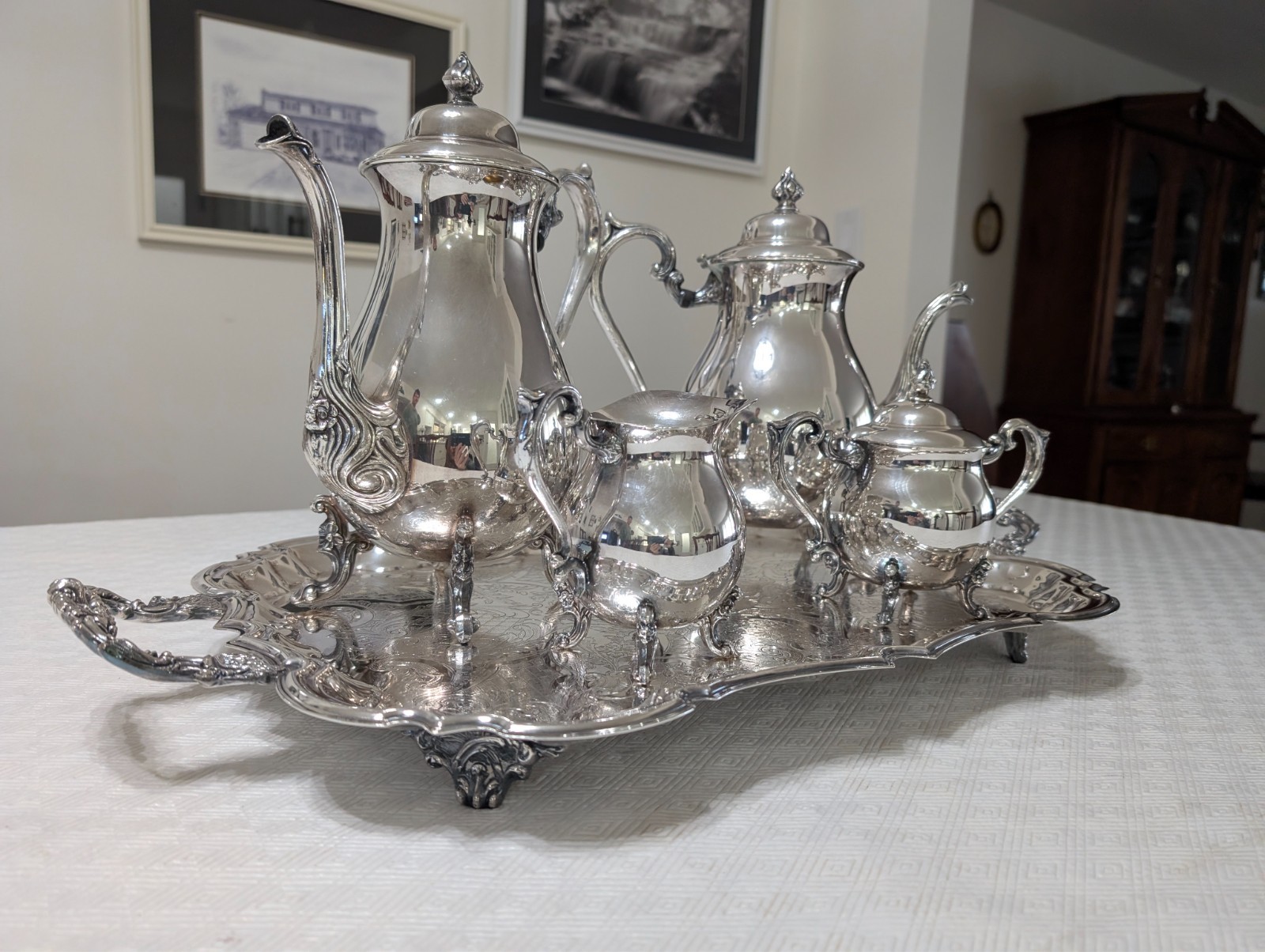 Vintage SHERIDAN SILVER PLATED COFFEE & TEA SET W/TRAY, complete set