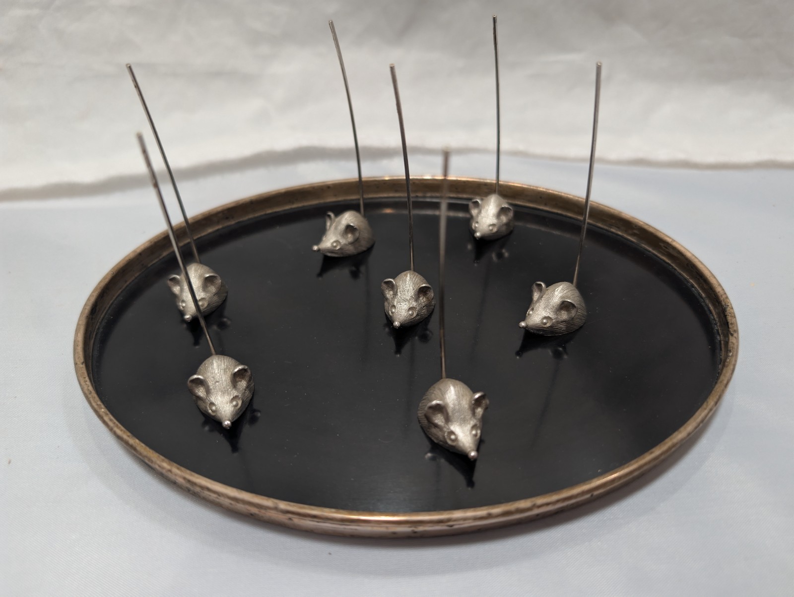 Vintage Gorham Sterling Trivitray & Napier Silver Mouse Appetizer Picks Set of 8