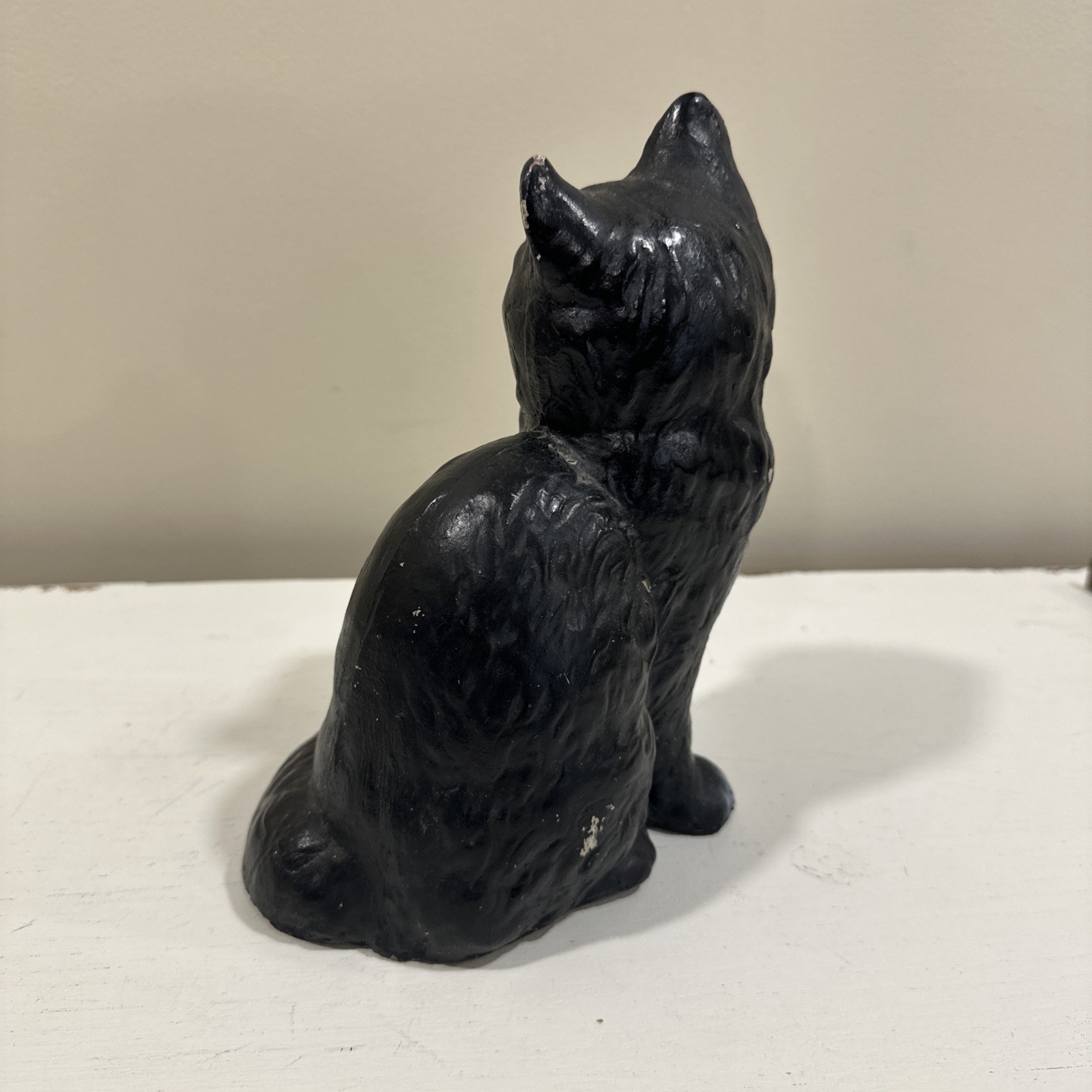 ANTIQUE Vintage BLACK Sitting CAT Doorstop Solid Concrete FIGURINE Statue