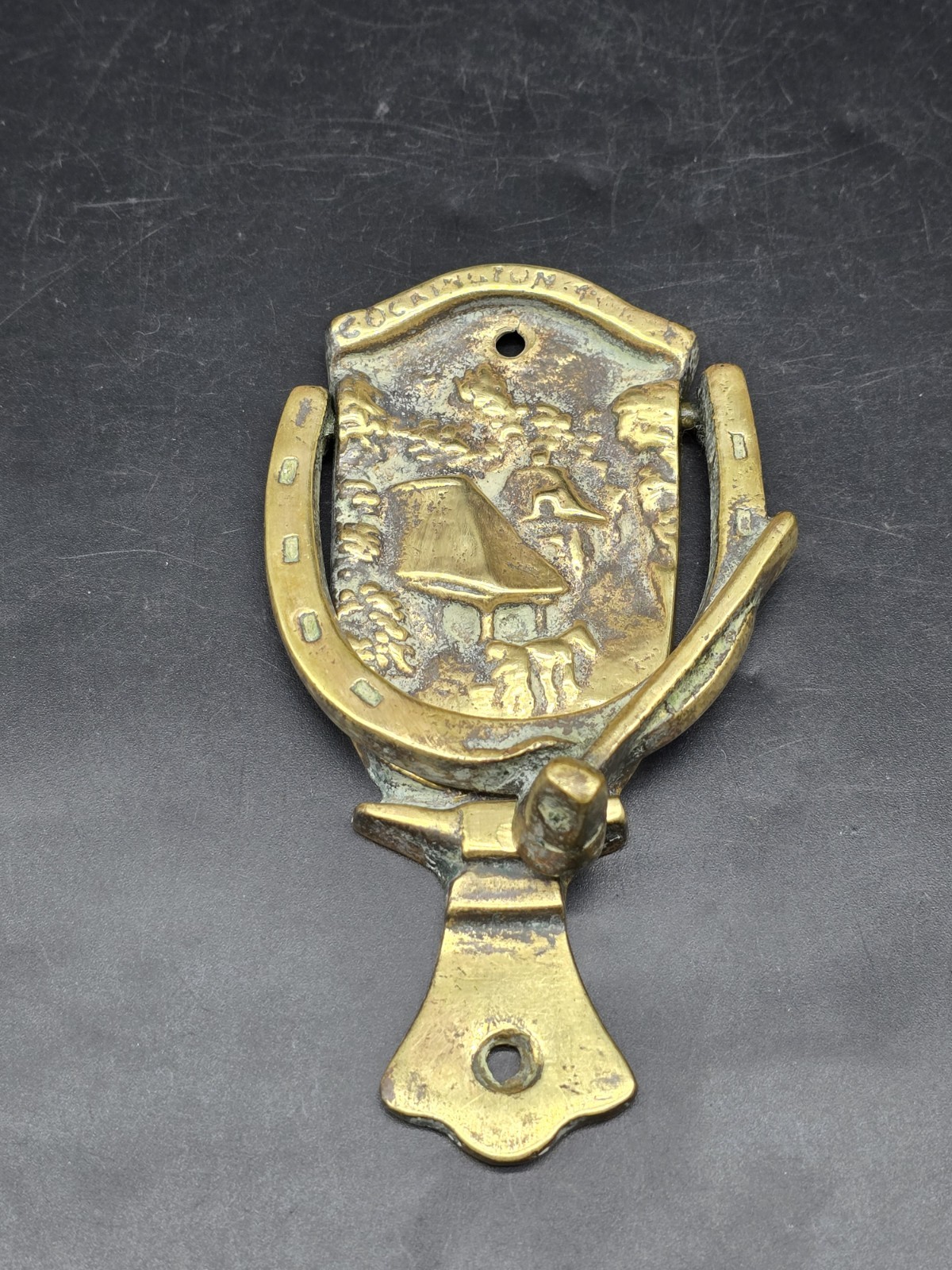 Vintage Cast Brass Door Knocker Cockington Forge Devon Horse Shoe 71x126mm