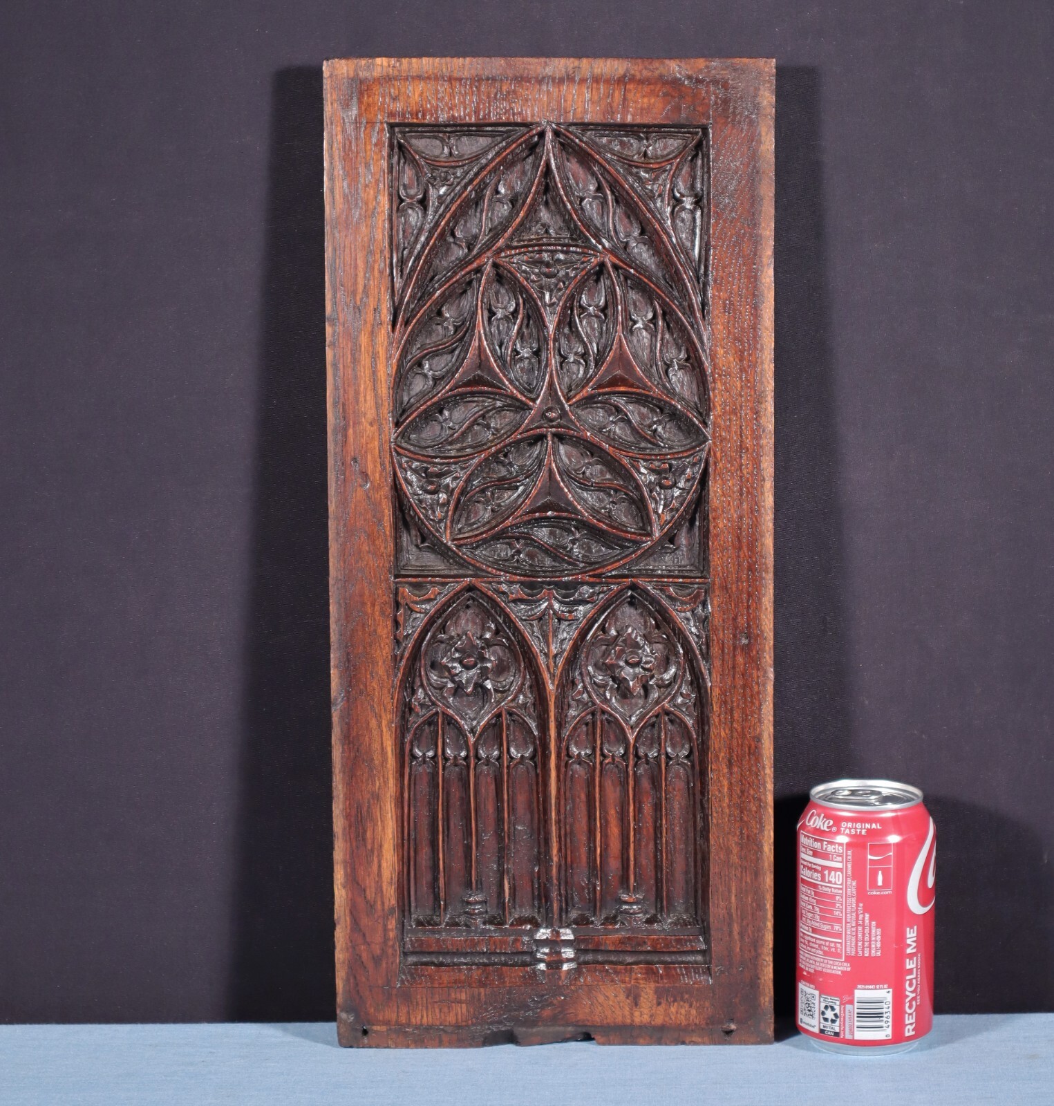 Antique French Gothic Revival Panel Highly Carved Solid Oak Wood Early 1800’s