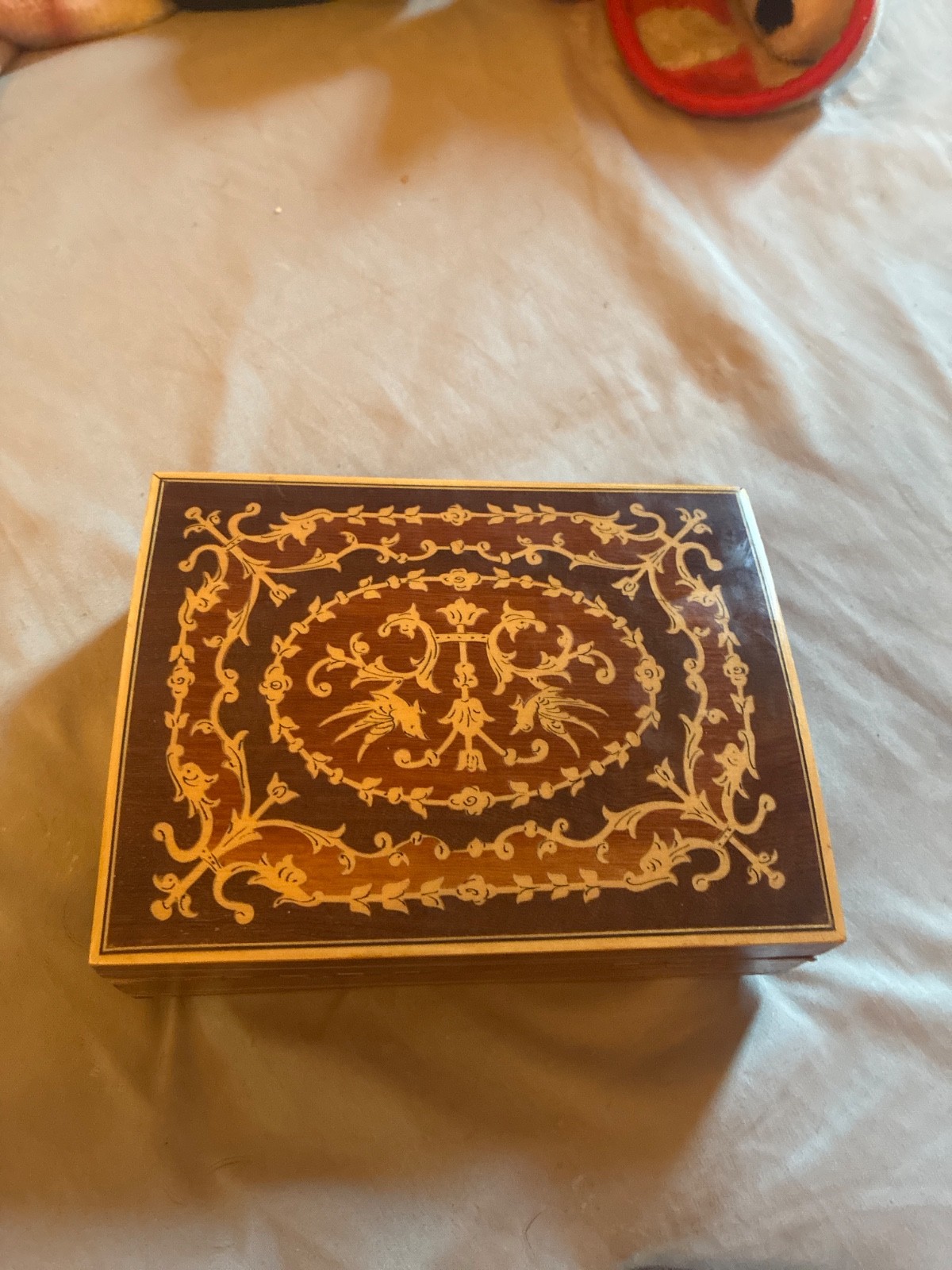 Vintage Italian Inlaid Jewelry Box – Swallow Birds & Swing-Out Compartments