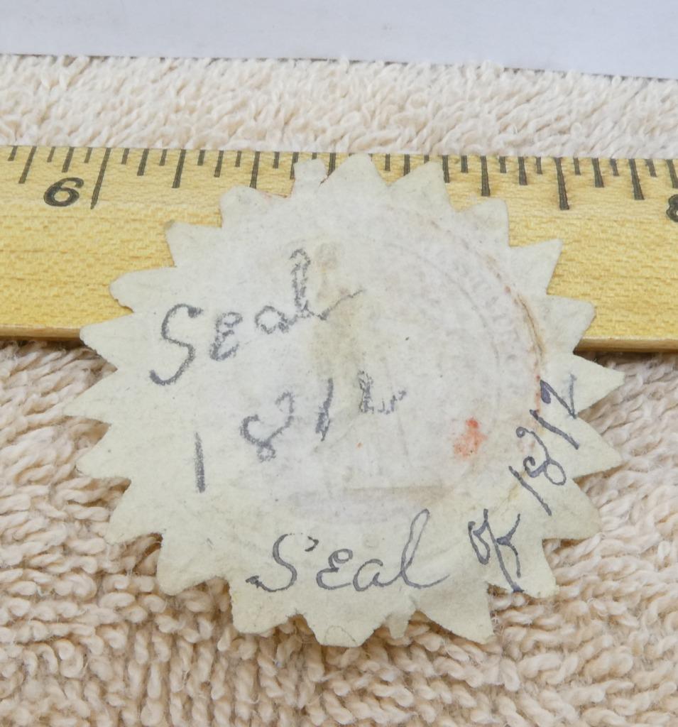 ORIGINAL 1812 State of New York State Seal Man with Sword Paper DOCUMENT Etc