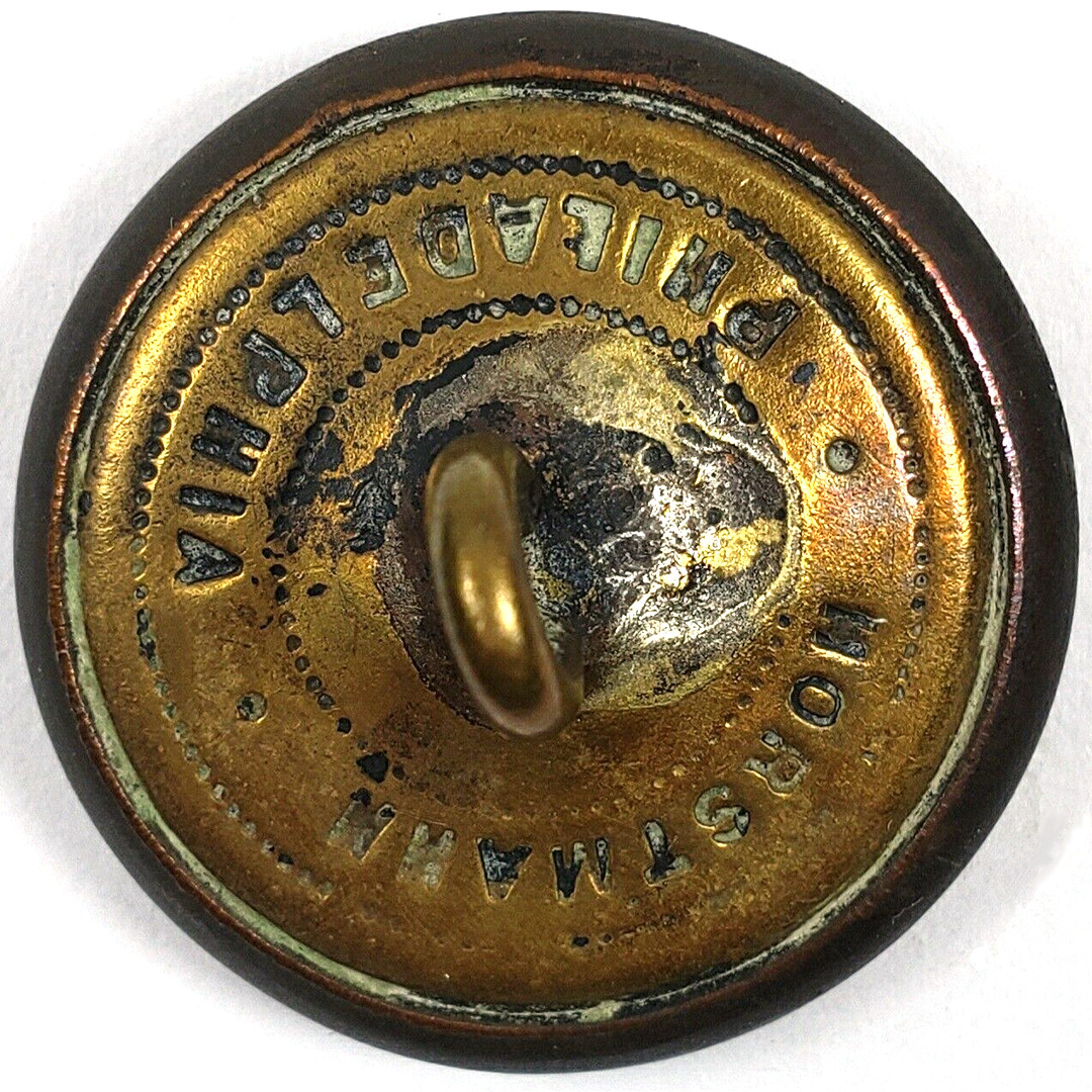 Copper ANTIQUE USA UNIFORM BUTTON ~ STATE SEAL of PENNSYLVANIA Horses~ HORSTMANN