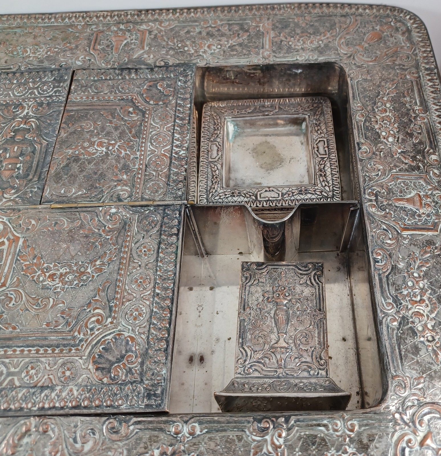 Antique 19th C 8pc Silverplate Smoking Set E.G Webster & Son Lighthouse-Ashtrays