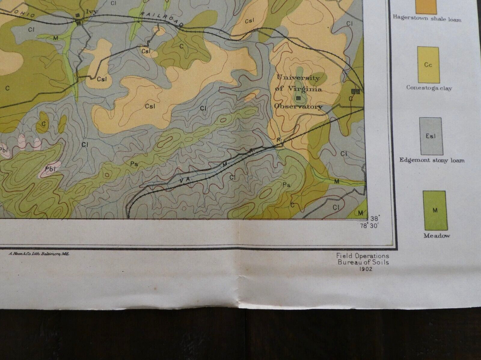 Antique 1902 U.S. Dept. Of Agriculture Bureau Soil Map Waynesboro Virginia Sheet